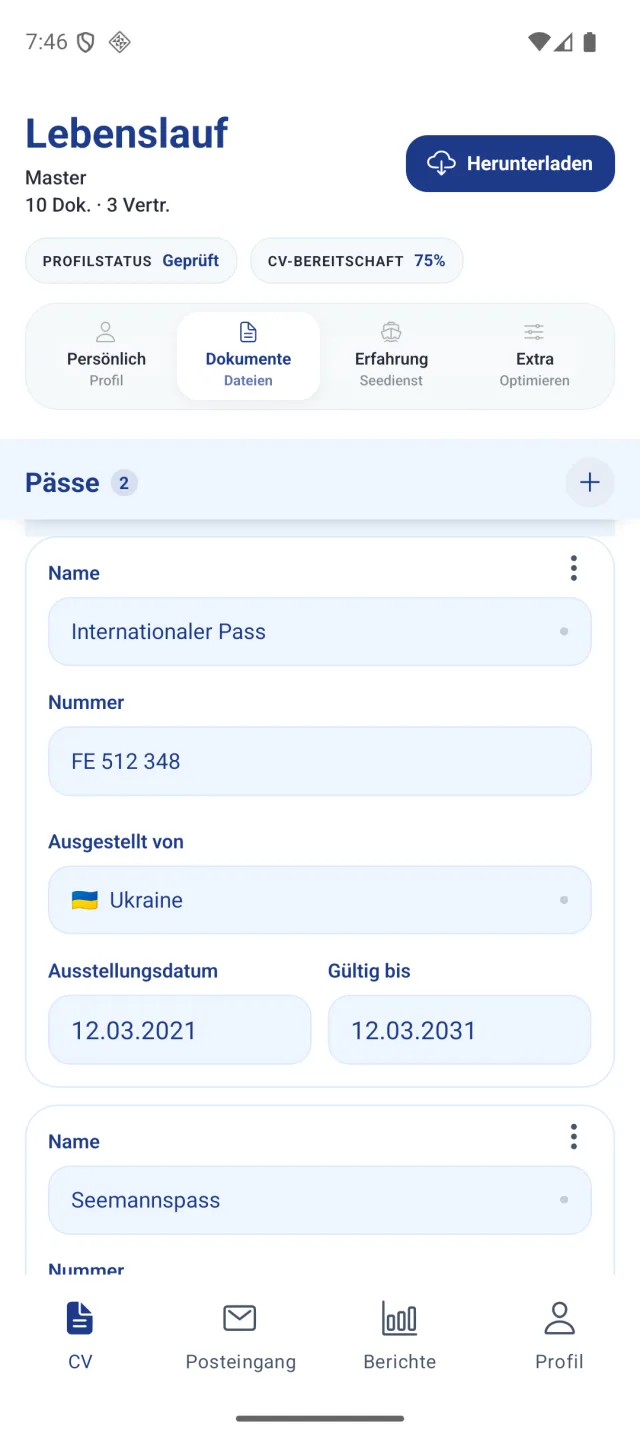 Bildschirm der Marine Helper App
