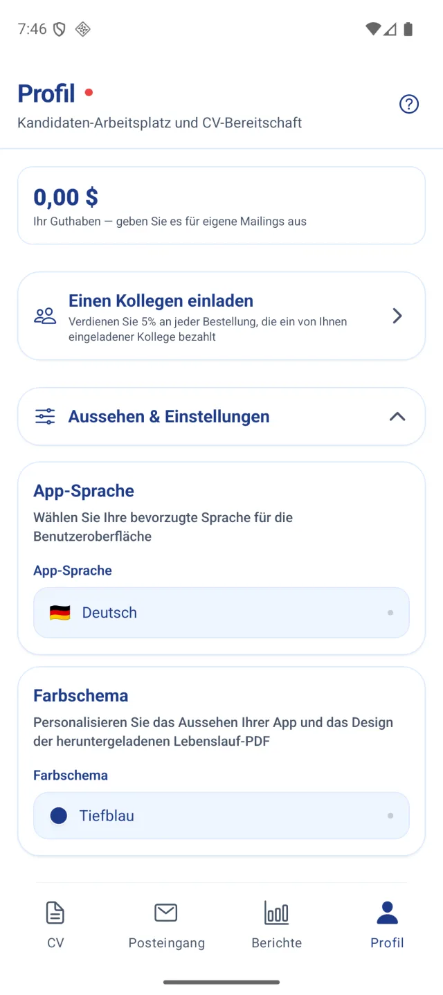 Bildschirm der Marine Helper App