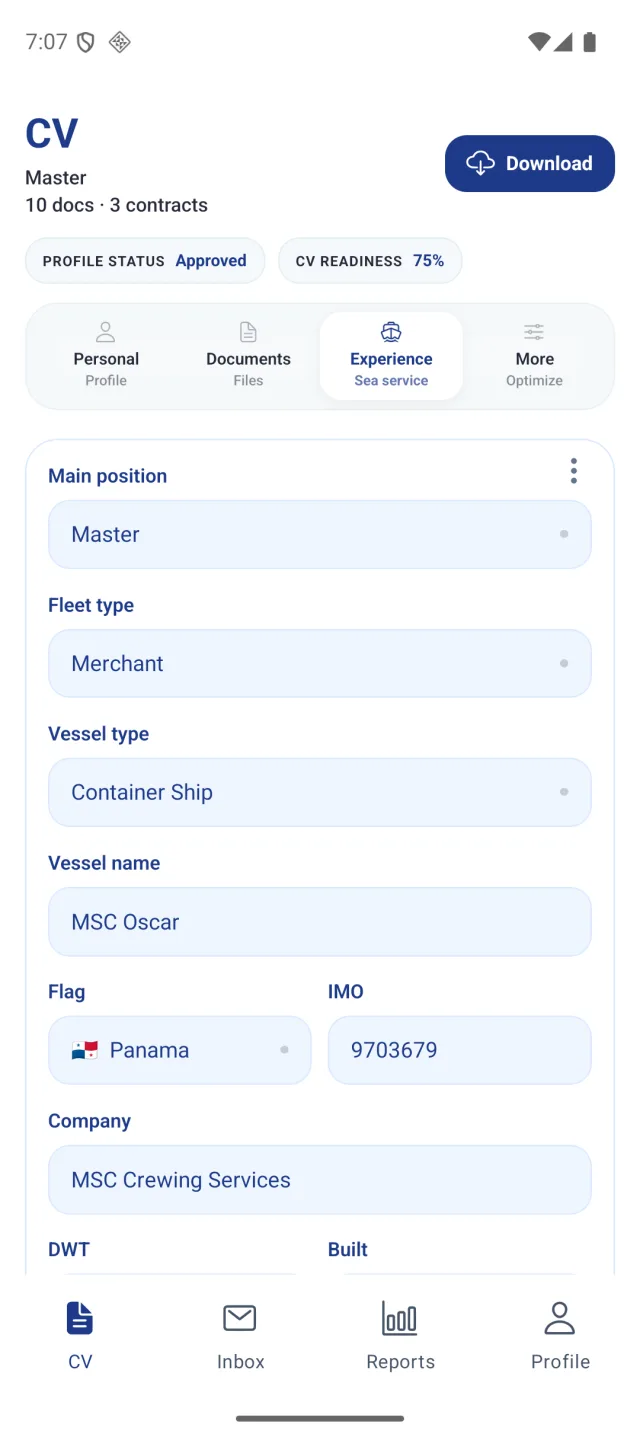 Marine Helper app screen
