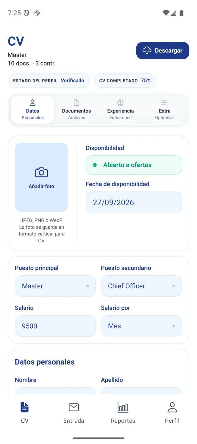 Pantalla de la aplicación Marine Helper