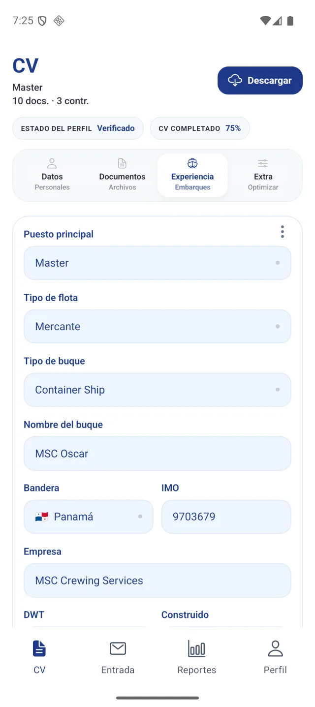 Pantalla de la aplicación Marine Helper