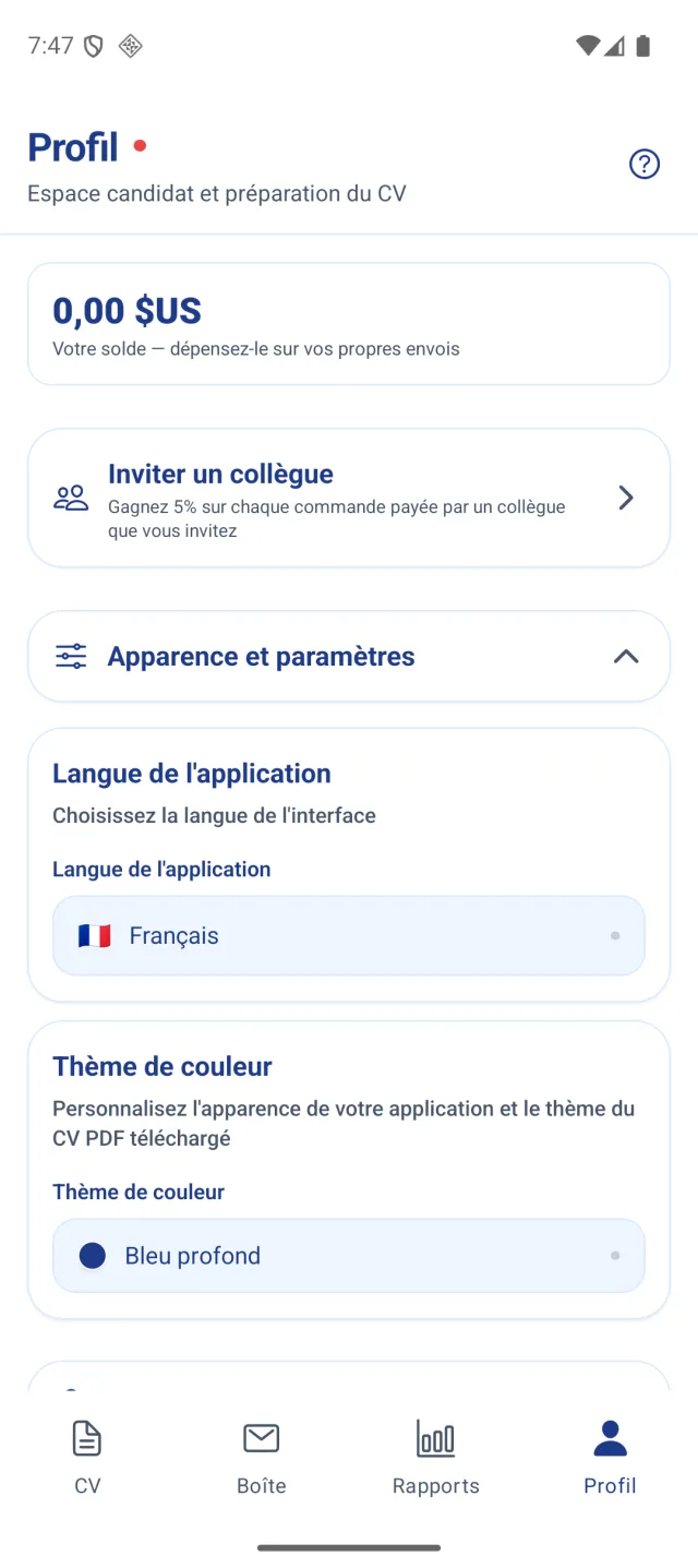 Écran de l'application Marine Helper