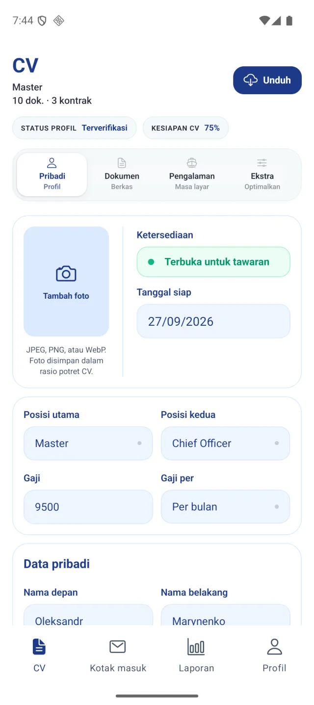 Layar aplikasi Marine Helper