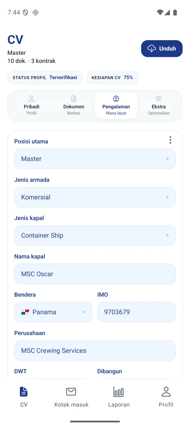 Layar aplikasi Marine Helper
