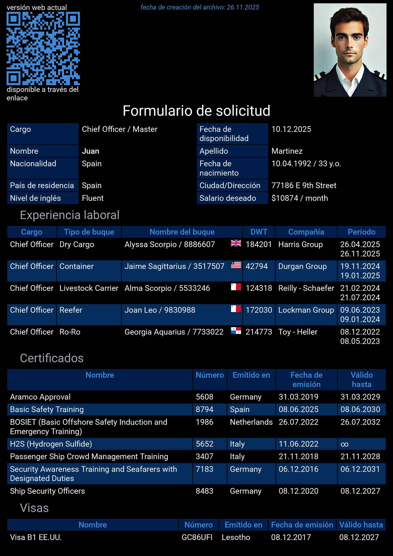 Currículum de marinero en inglés