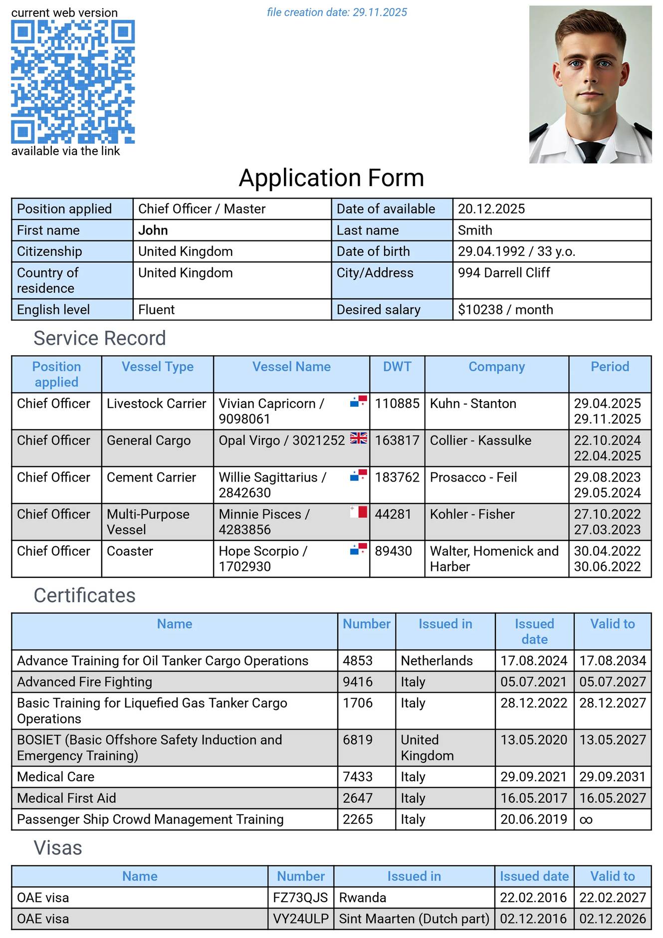 Seafarer’s resume in English