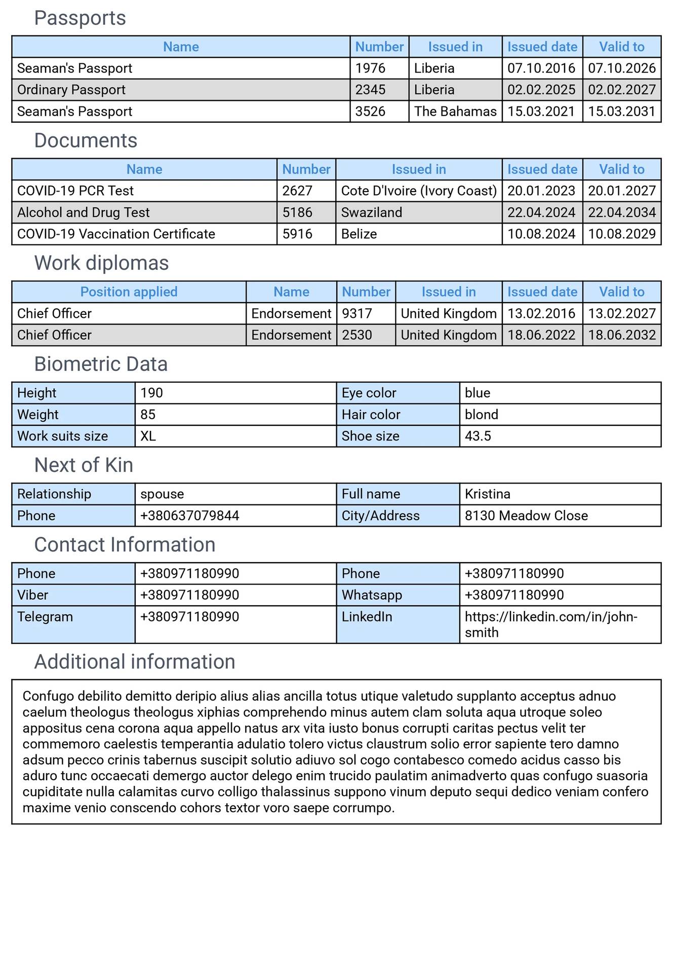 Mobile seafarer’s CV form