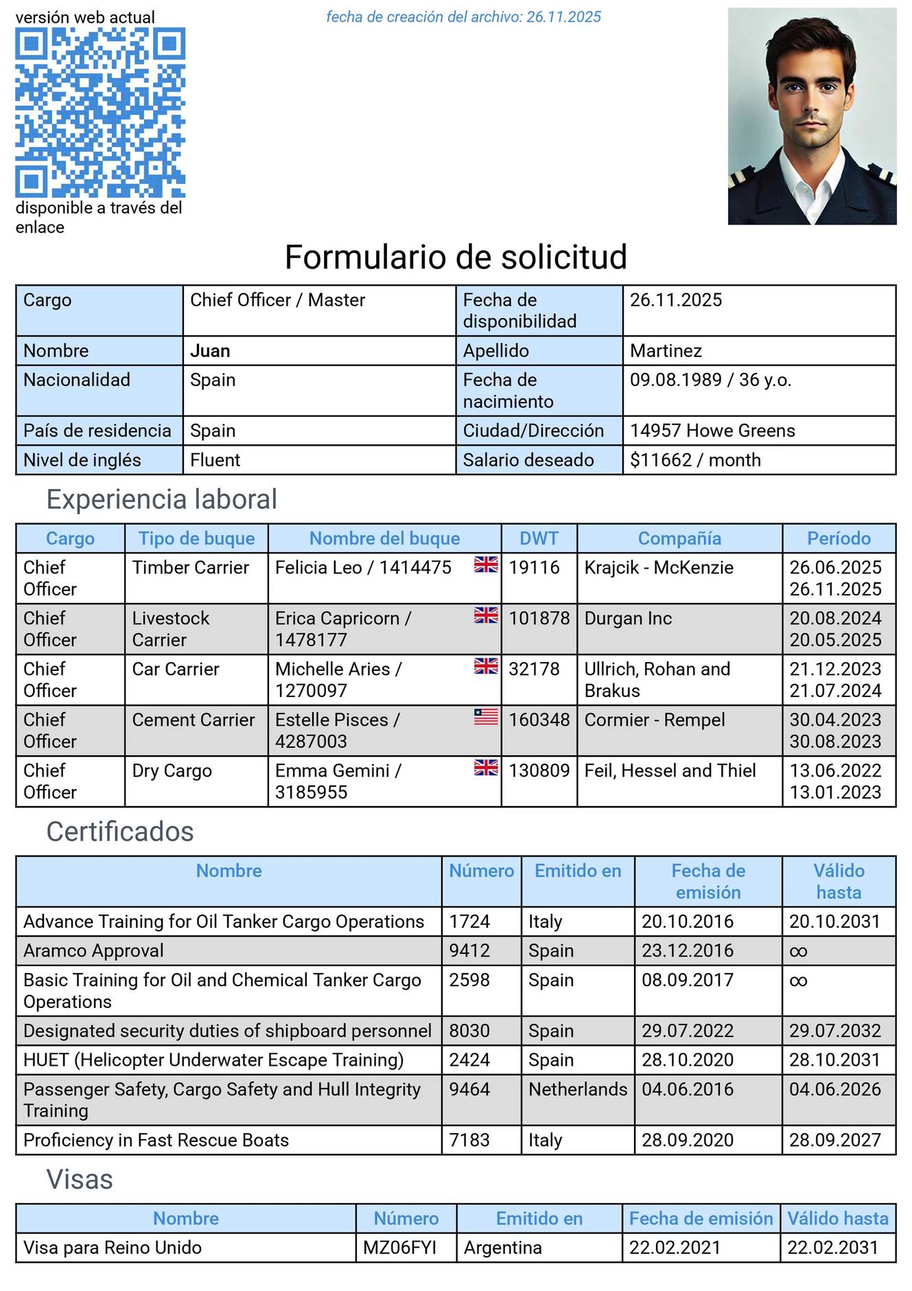 Currículum de marinero en inglés