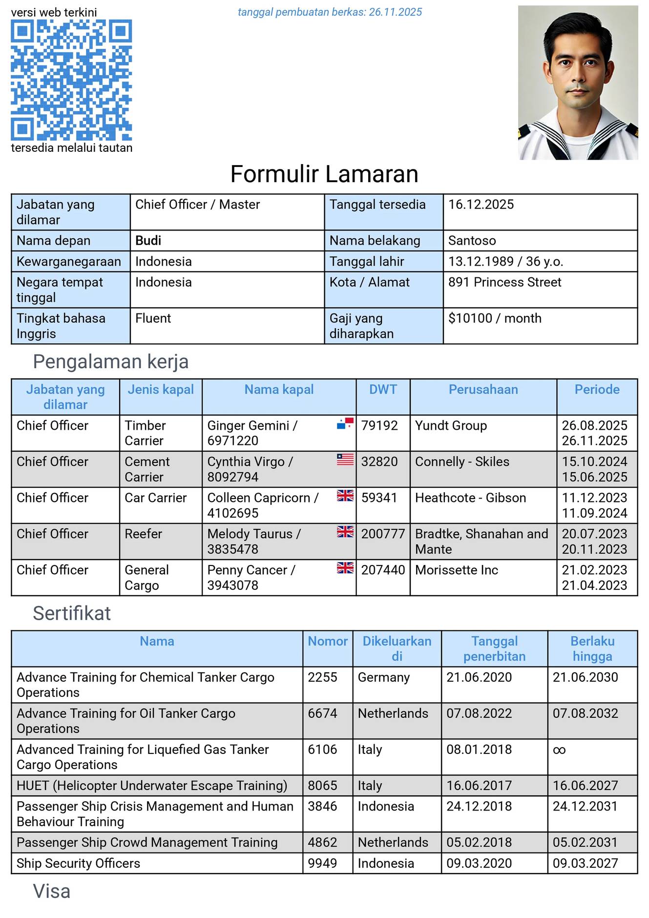 Resume pelaut dalam bahasa Inggris