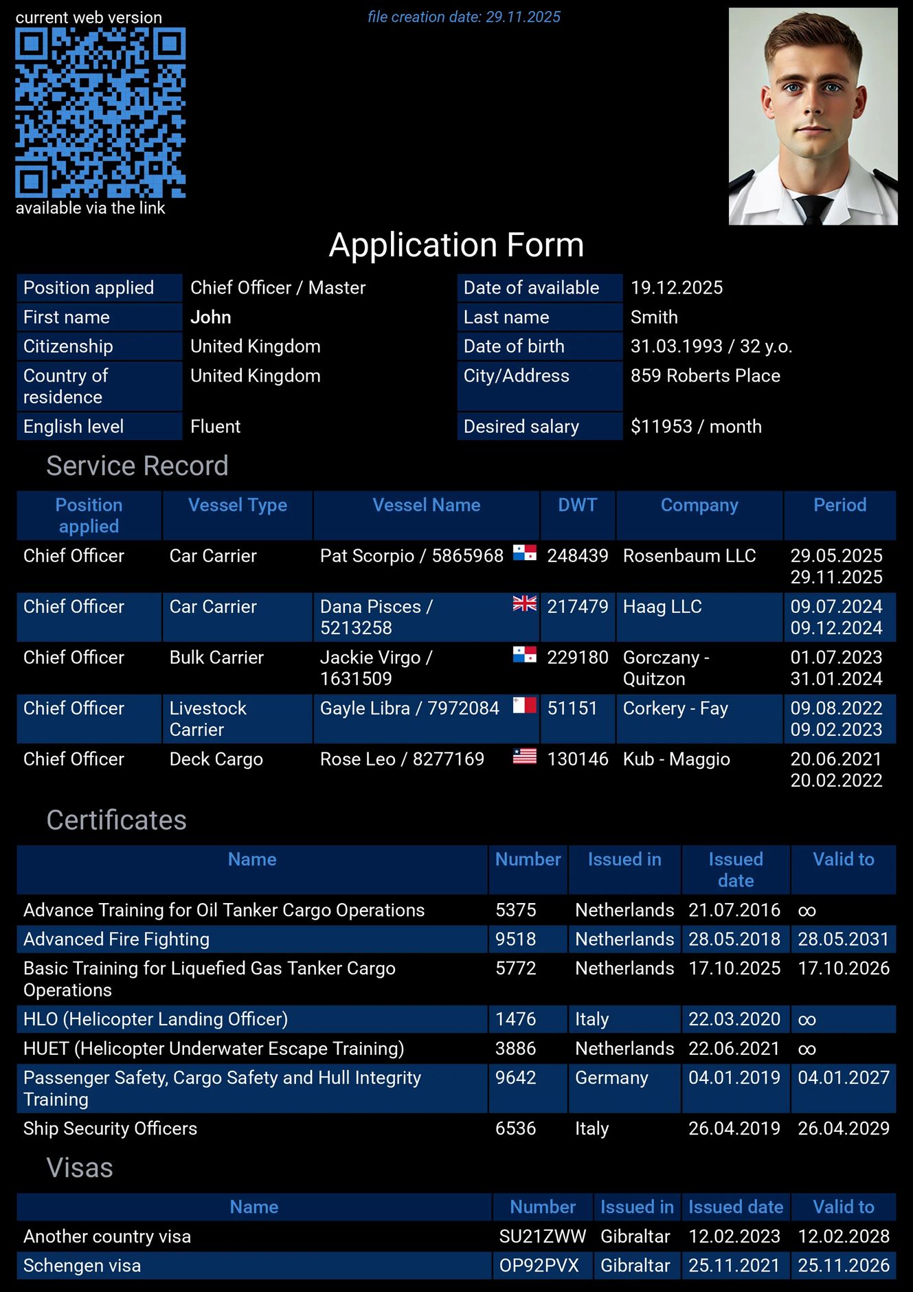 Seafarer’s resume in English