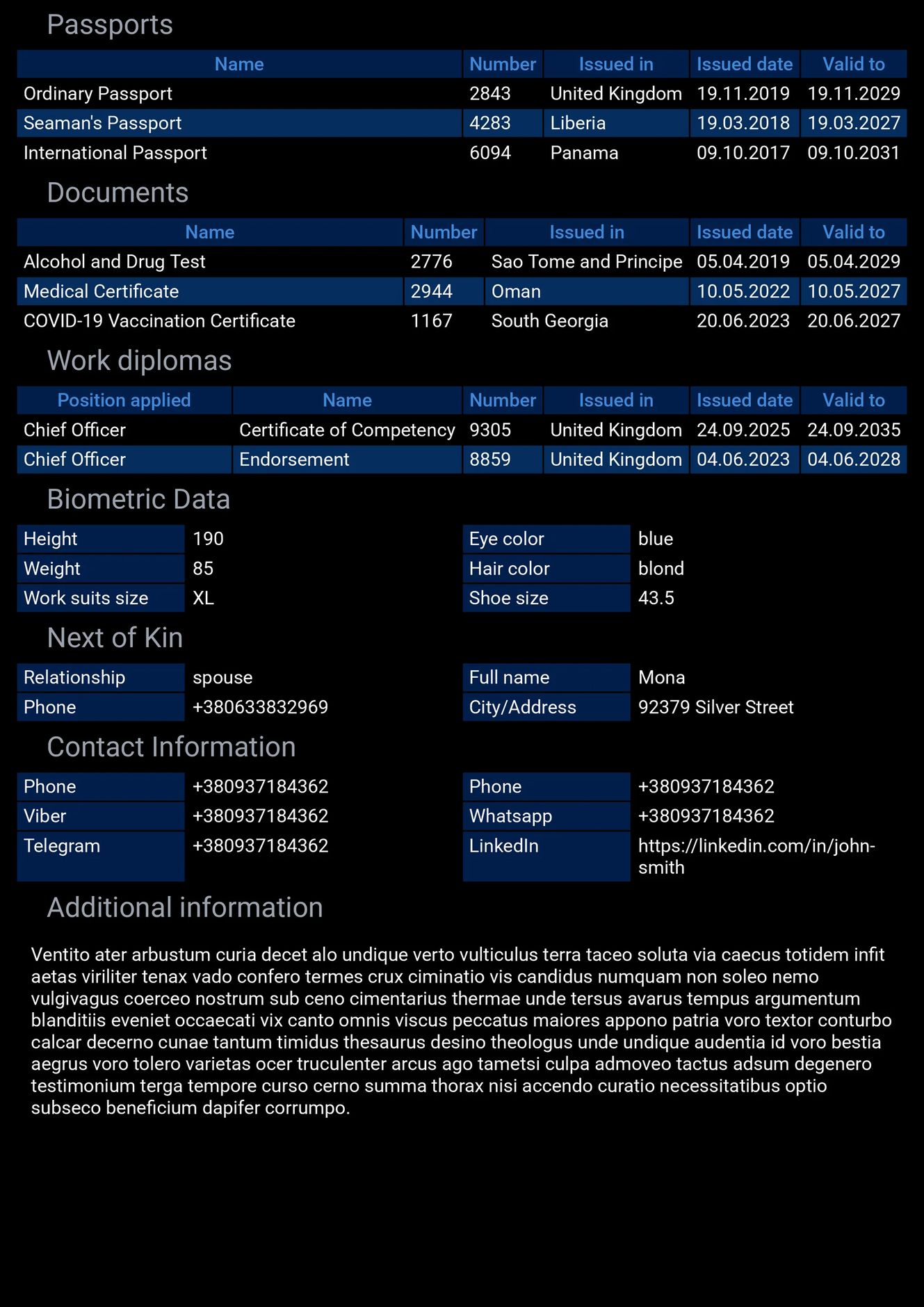Mobile seafarer’s CV form