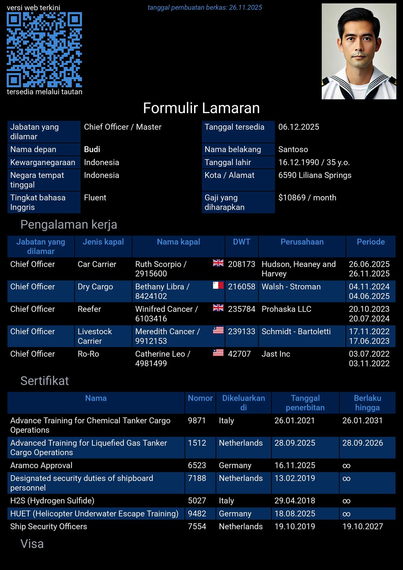 Resume pelaut dalam bahasa Inggris