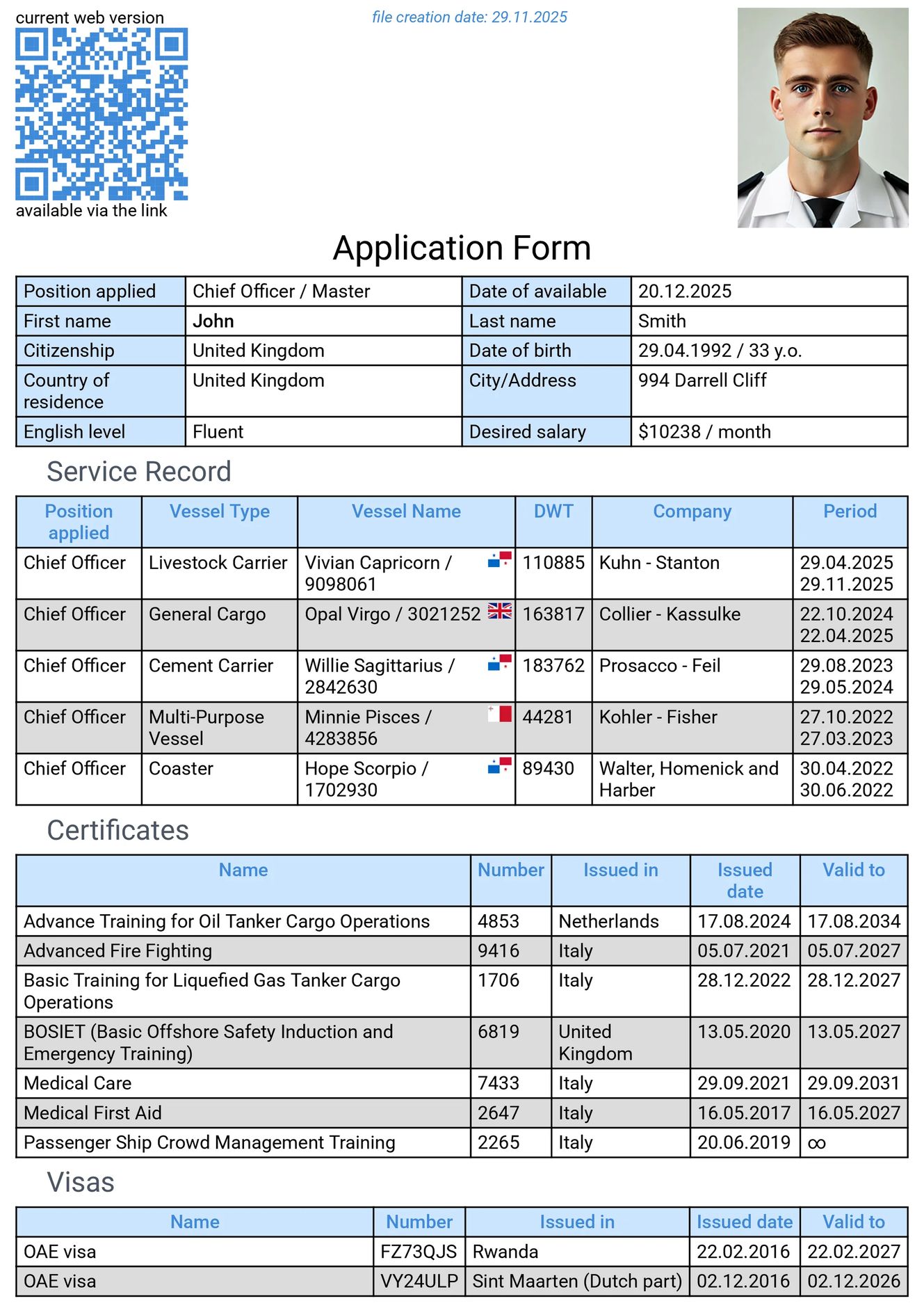 Seafarer’s resume in English