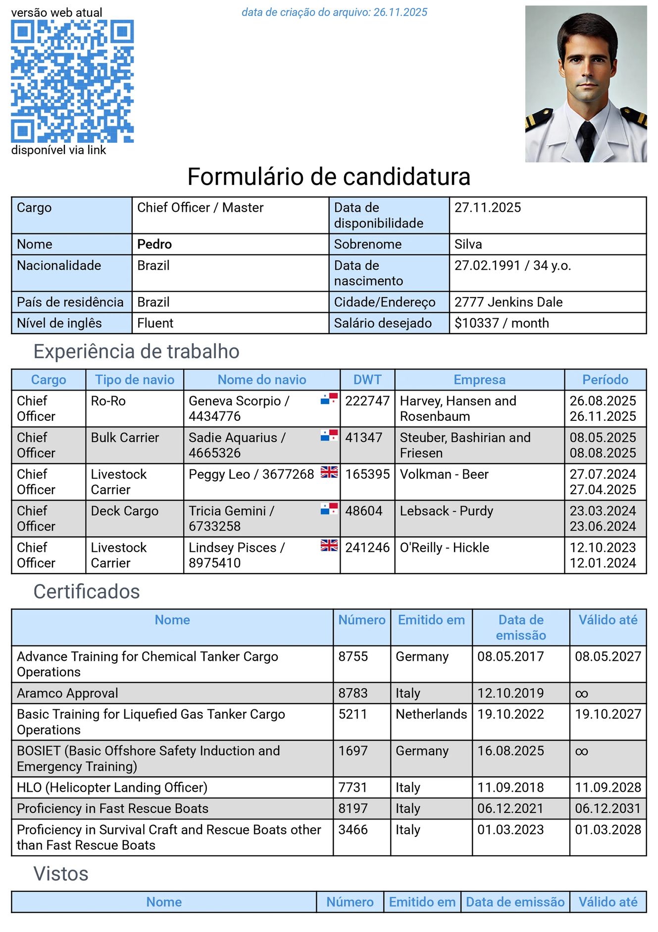 Currículo de marinheiro em inglês