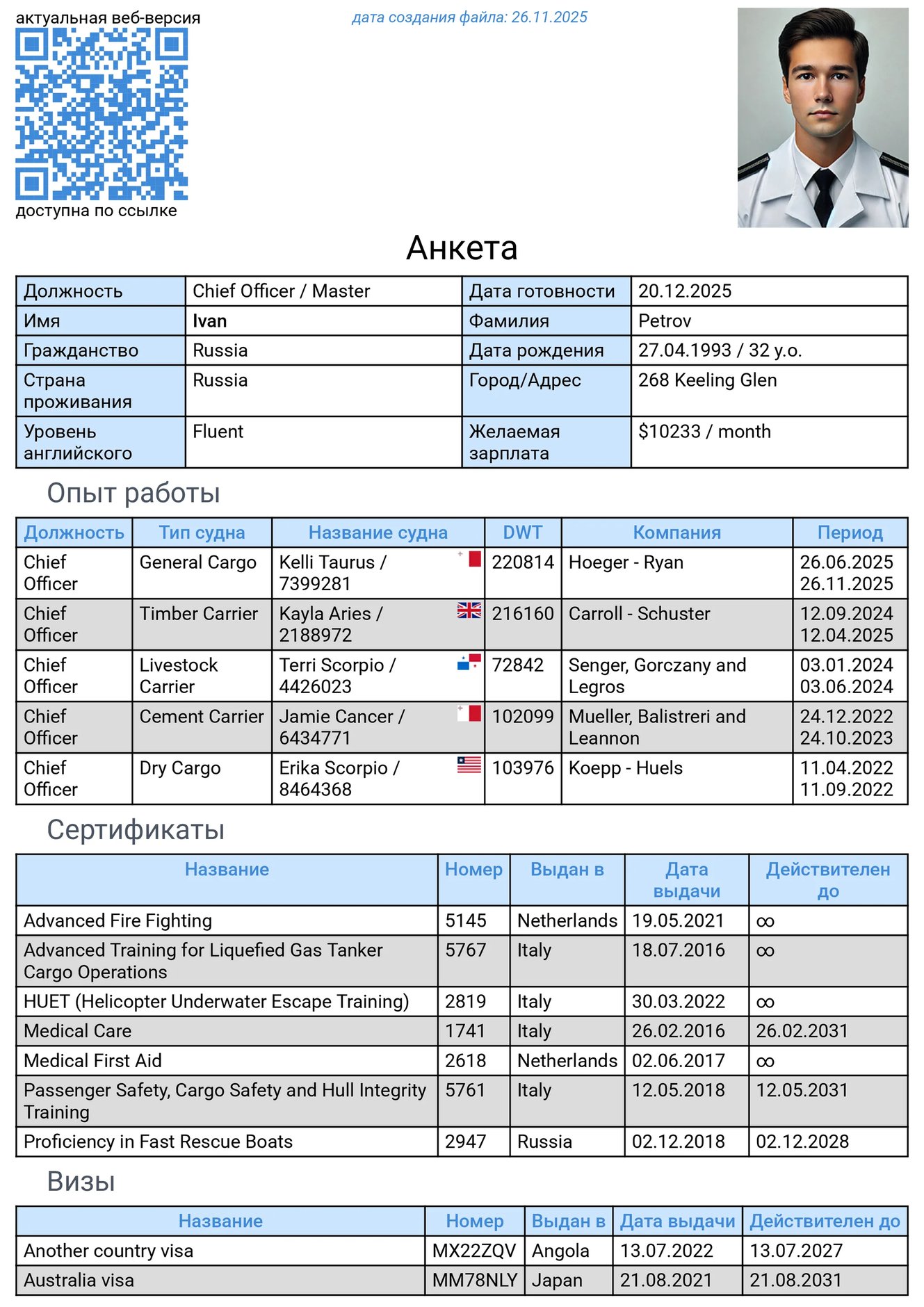 Пример application form моряка Резюме моряка на английском