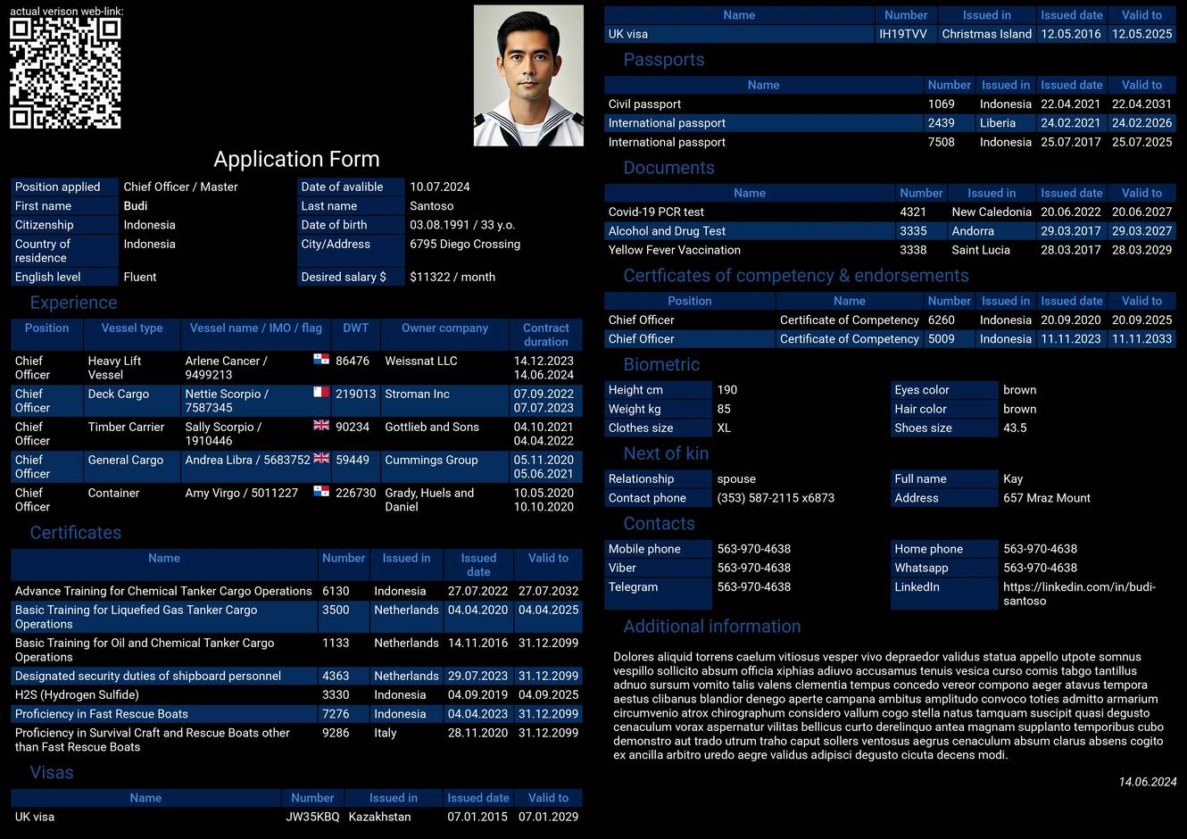 Contoh formulir pelaut