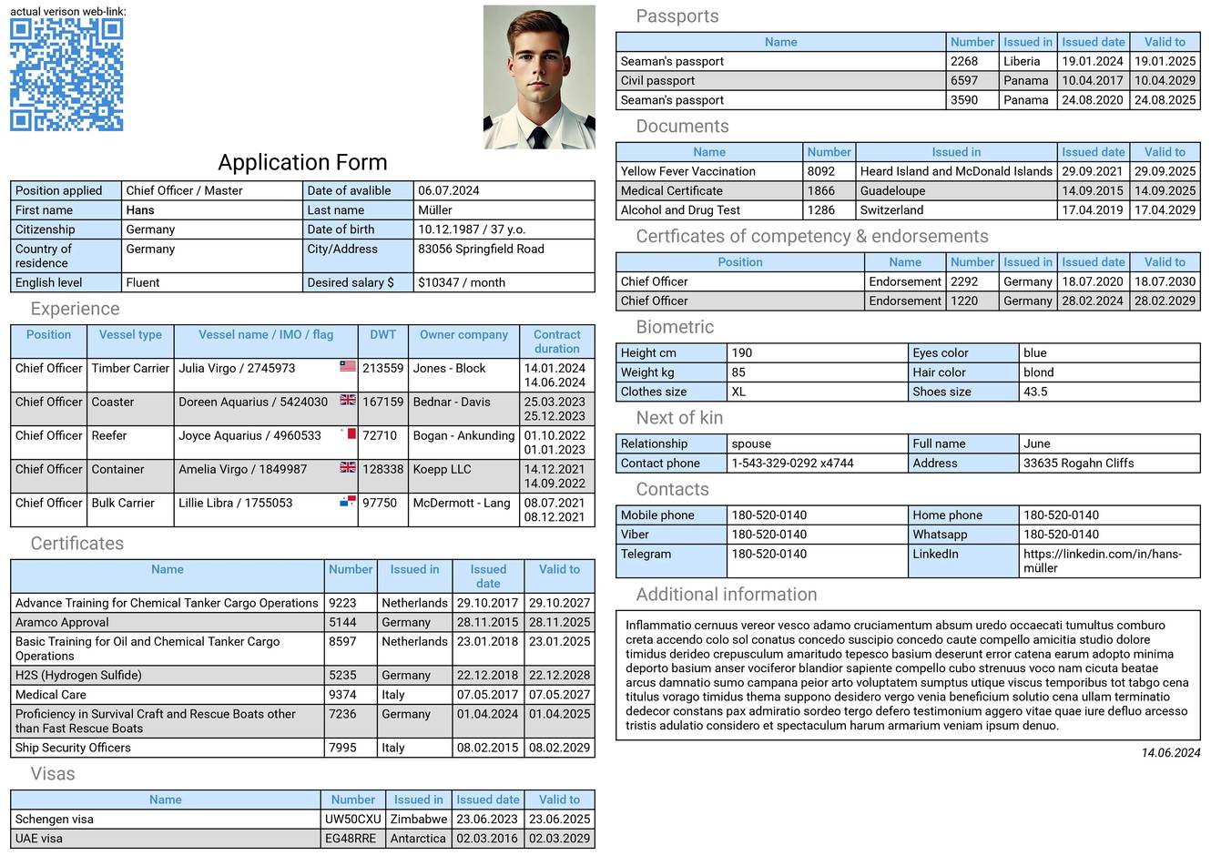 Beispiel Seemanns-Formular