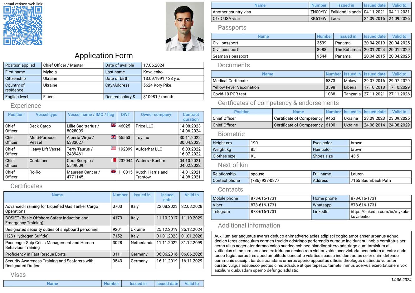 Завантажити анкету моряка Зразок анкети моряка