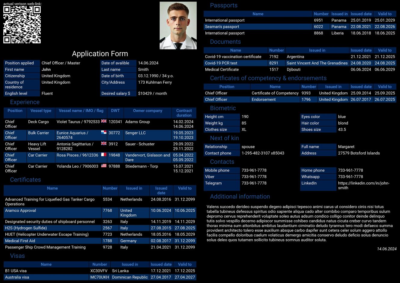 Sample seafarer’s CV form