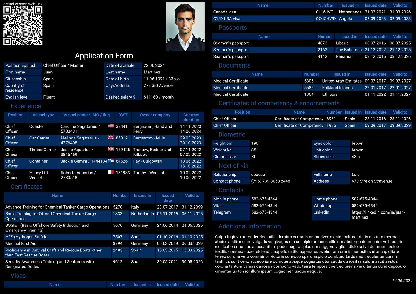 Ejemplo de formulario de marinero