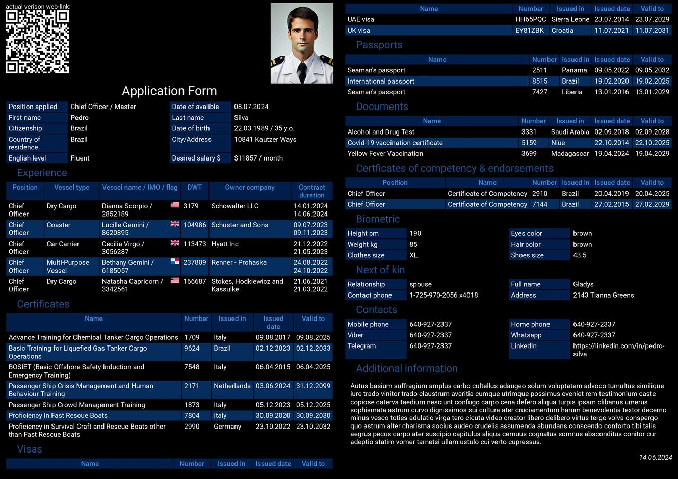 Exemplo de currículo de marinheiro