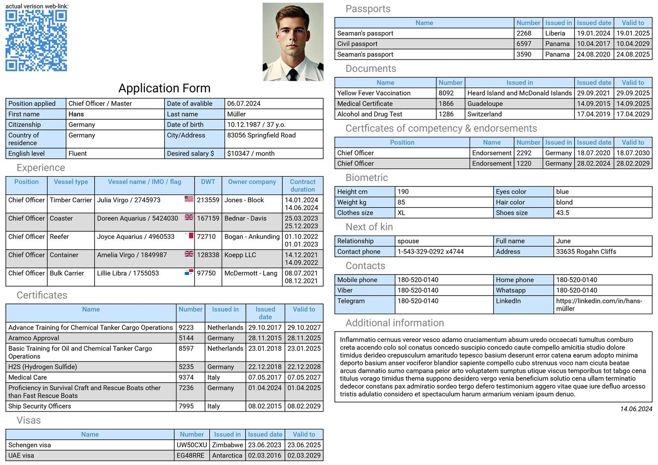 Beispiel Seemanns-Formular