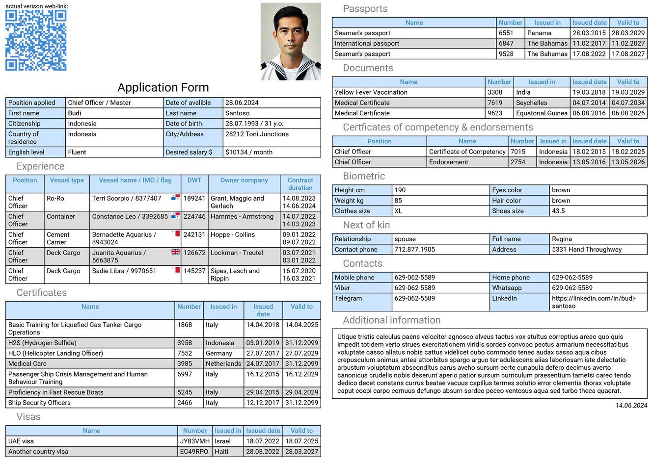 Contoh formulir pelaut