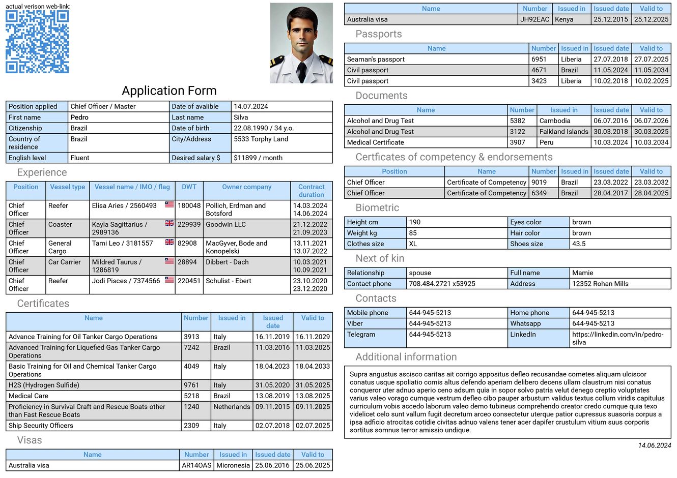Exemplo de currículo de marinheiro
