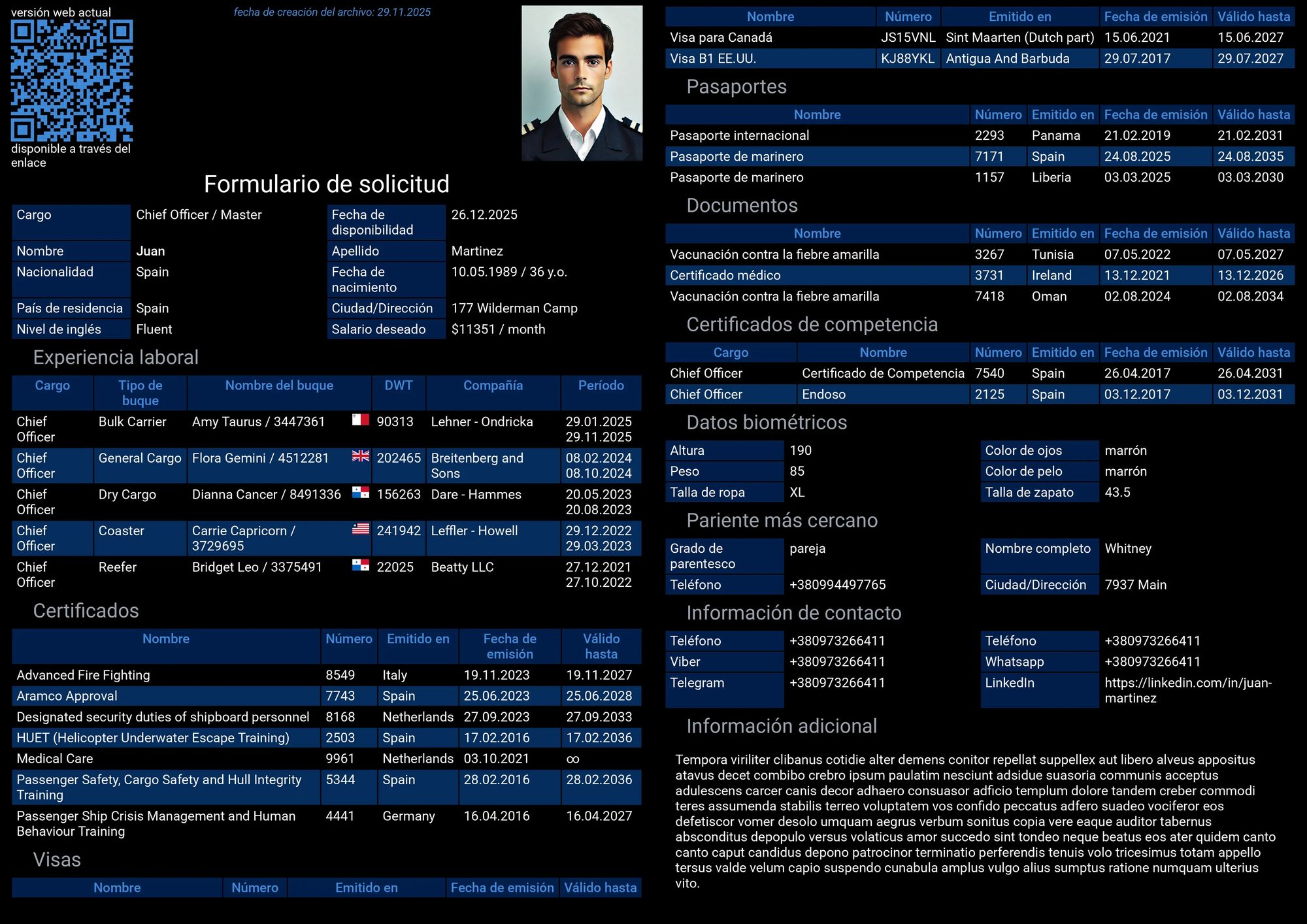 Estructura del currículum de marinero