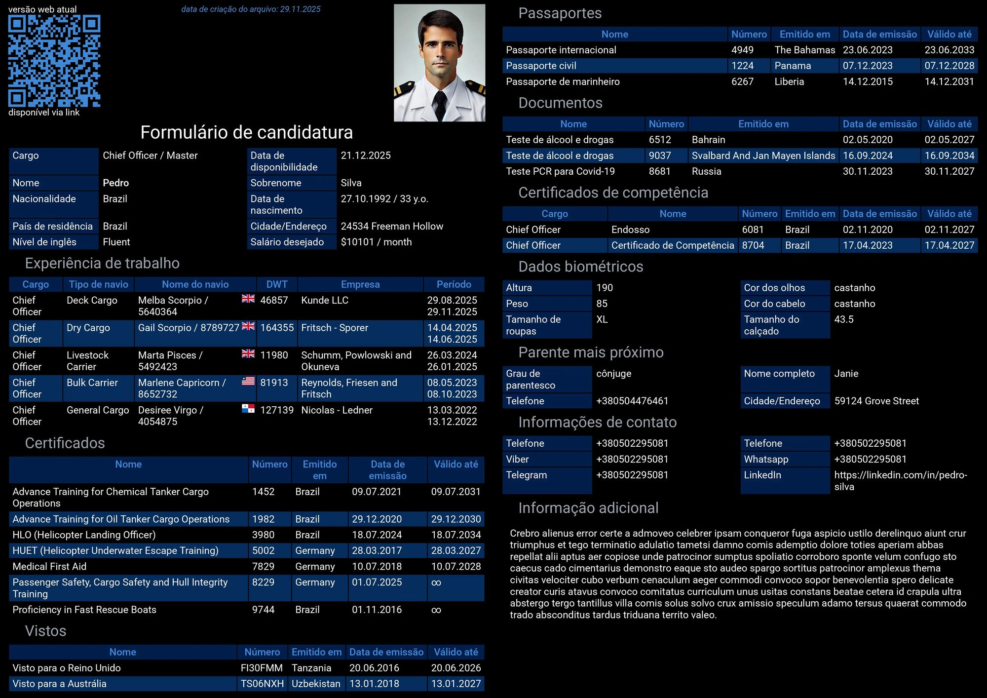 Estrutura do currículo do marinheiro