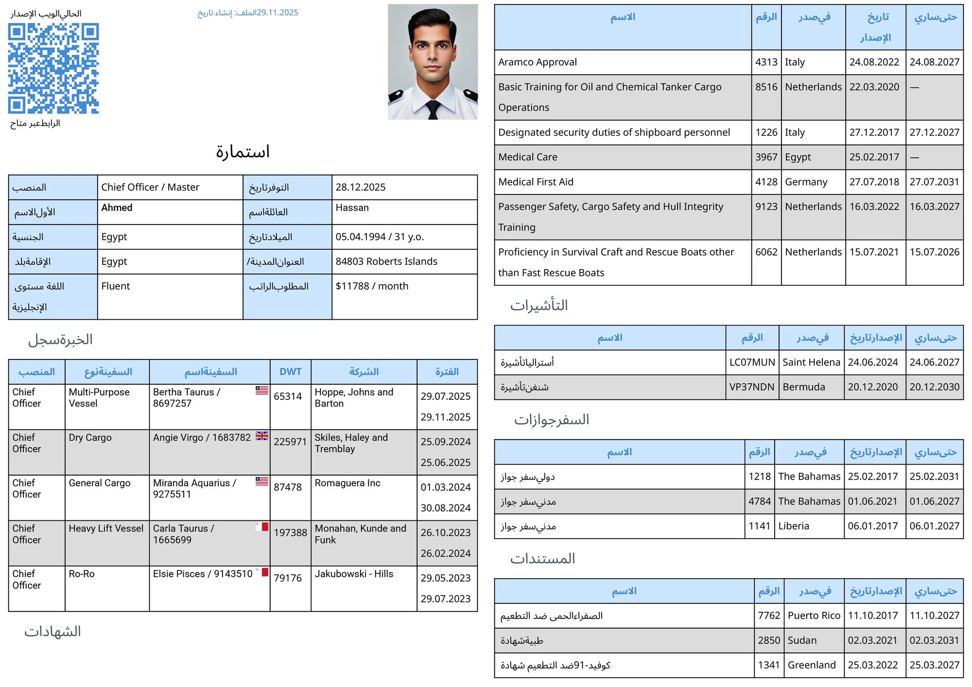 هيكل استمارة البحّار