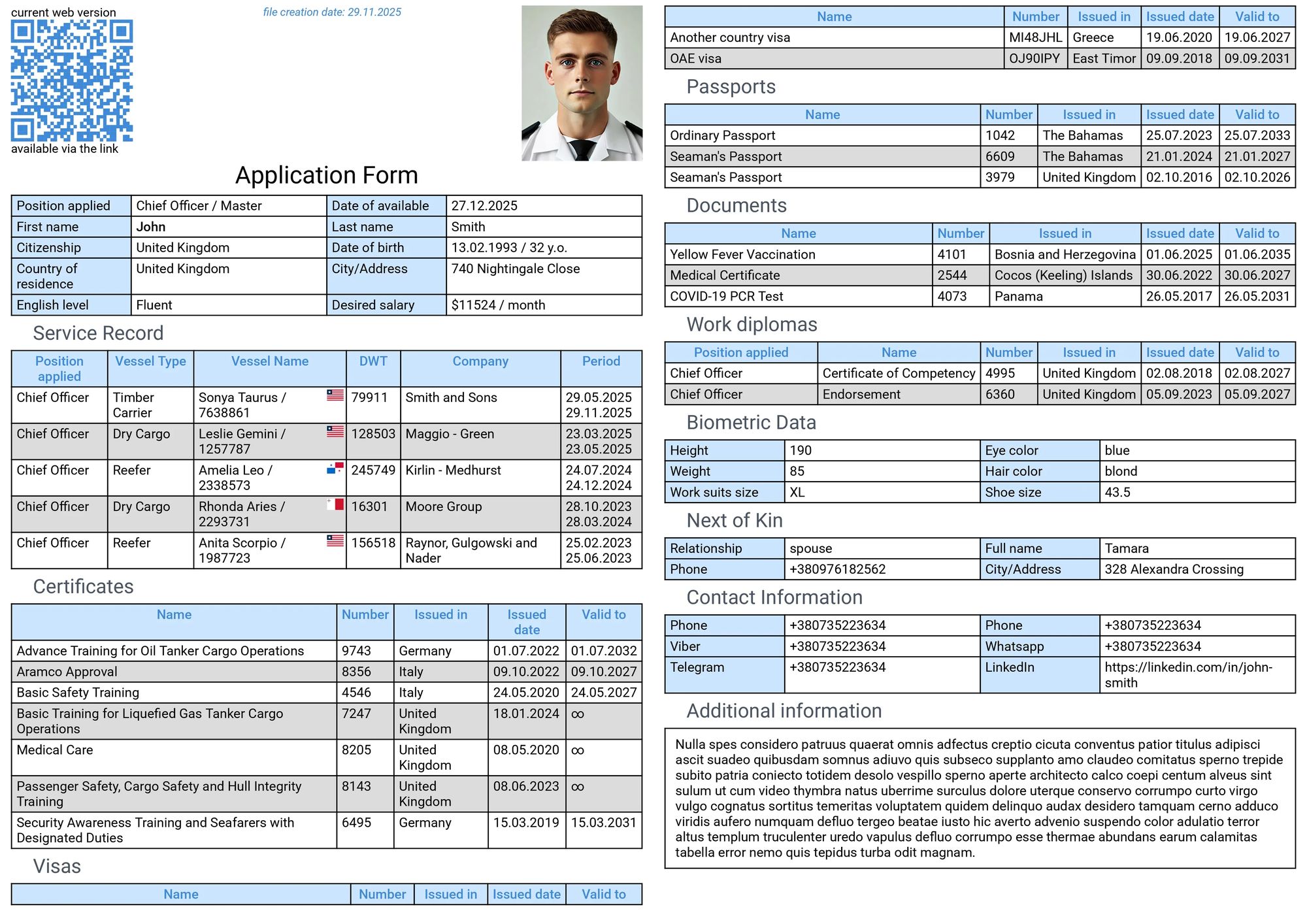 Seaman CV Structure