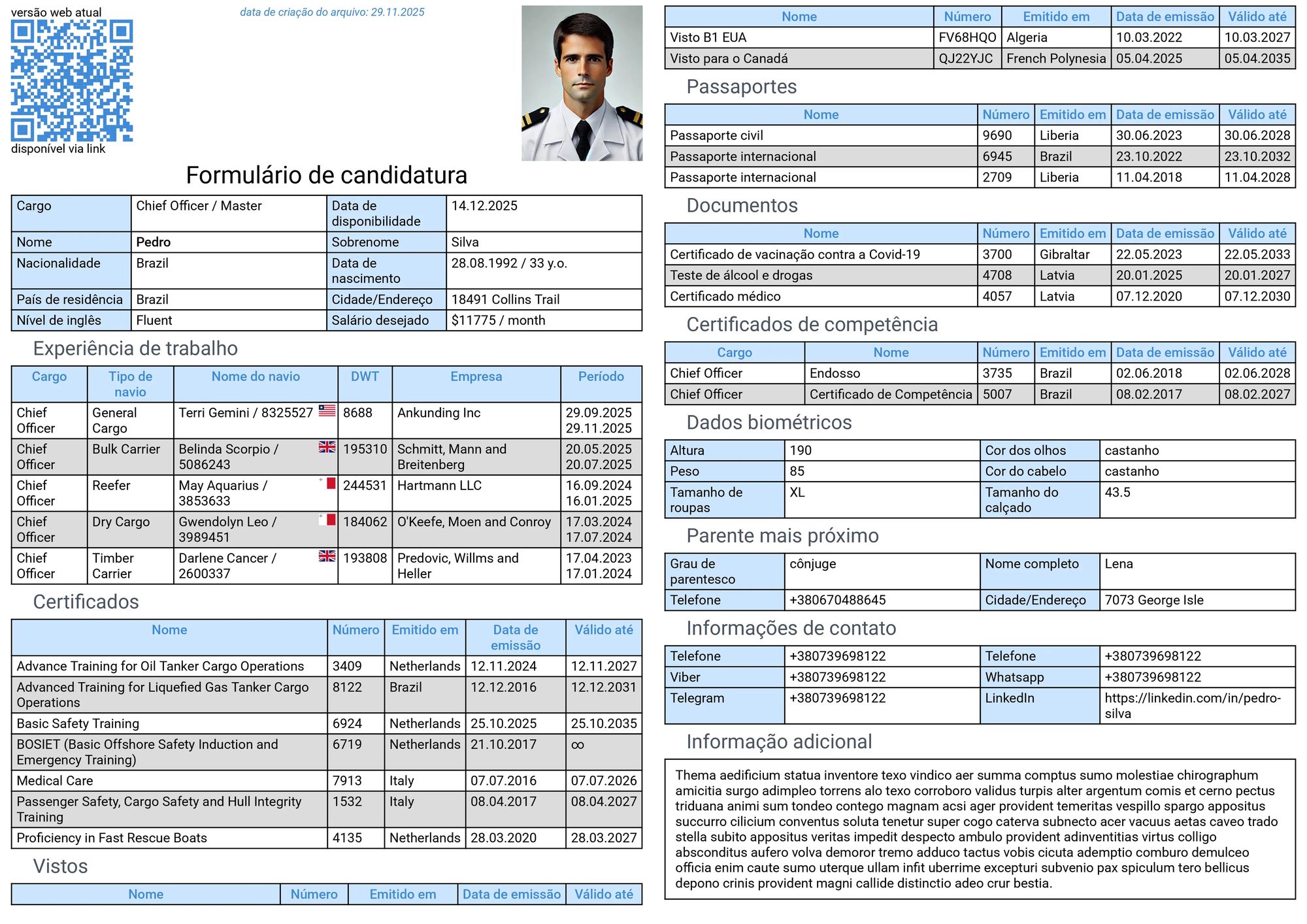 Estrutura do currículo do marinheiro