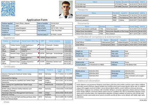 Sample seafarer’s CV form