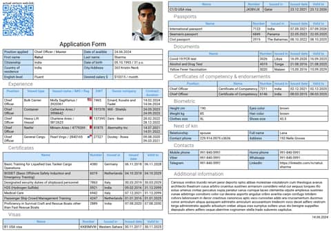 समुद्री नाविक CV का नमूना