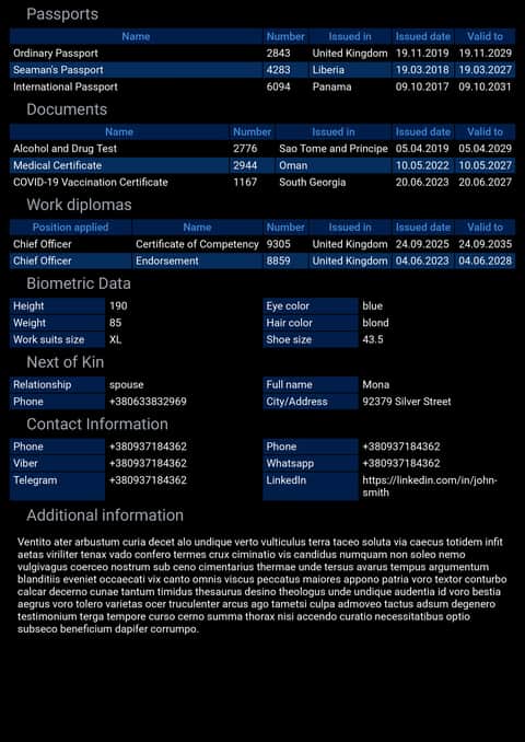 Mobile seafarer’s CV form