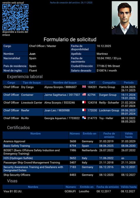 Currículum de marinero en inglés