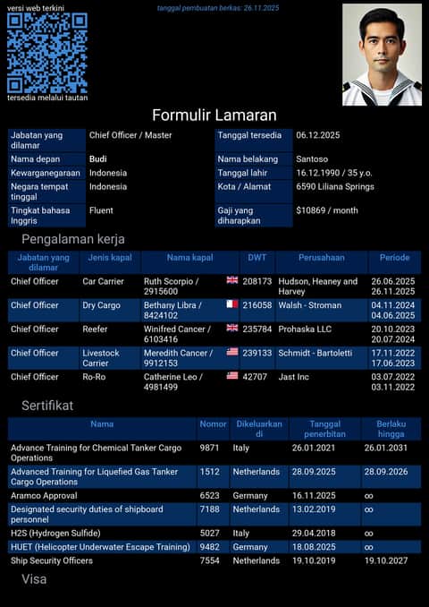 Contoh formulir aplikasi pelaut Resume pelaut dalam bahasa Inggris