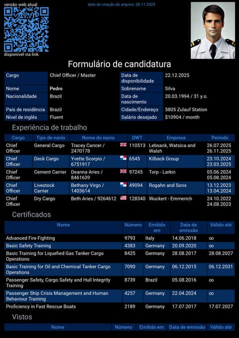 Exemplo de formulário de marinheiro Currículo de marinheiro em inglês