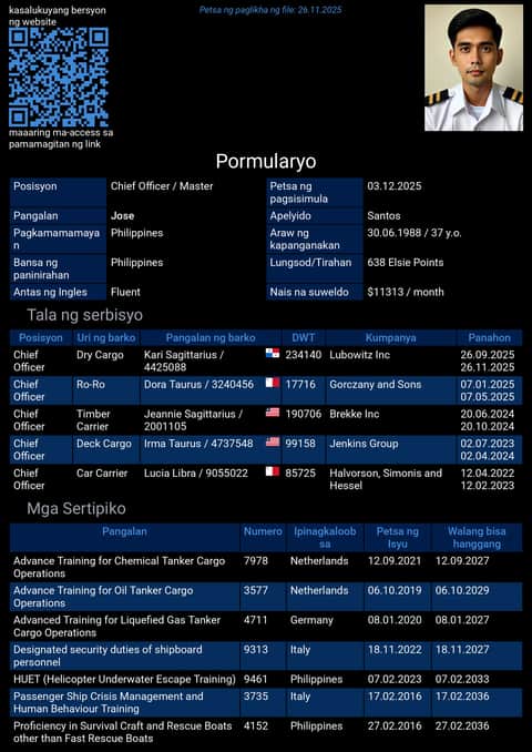 Resumé ng Marino sa Ingles