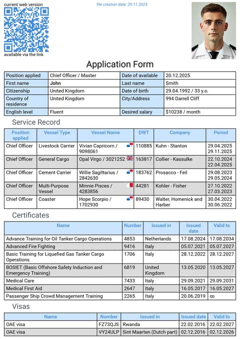 Seafarer’s resume in English