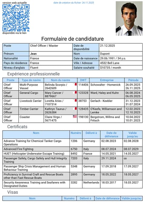 CV de marin en anglais